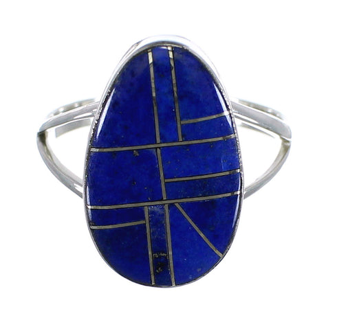 Southwestern Sterling Silver Lapis Inlay Ring Size 7-1/4 RX57817